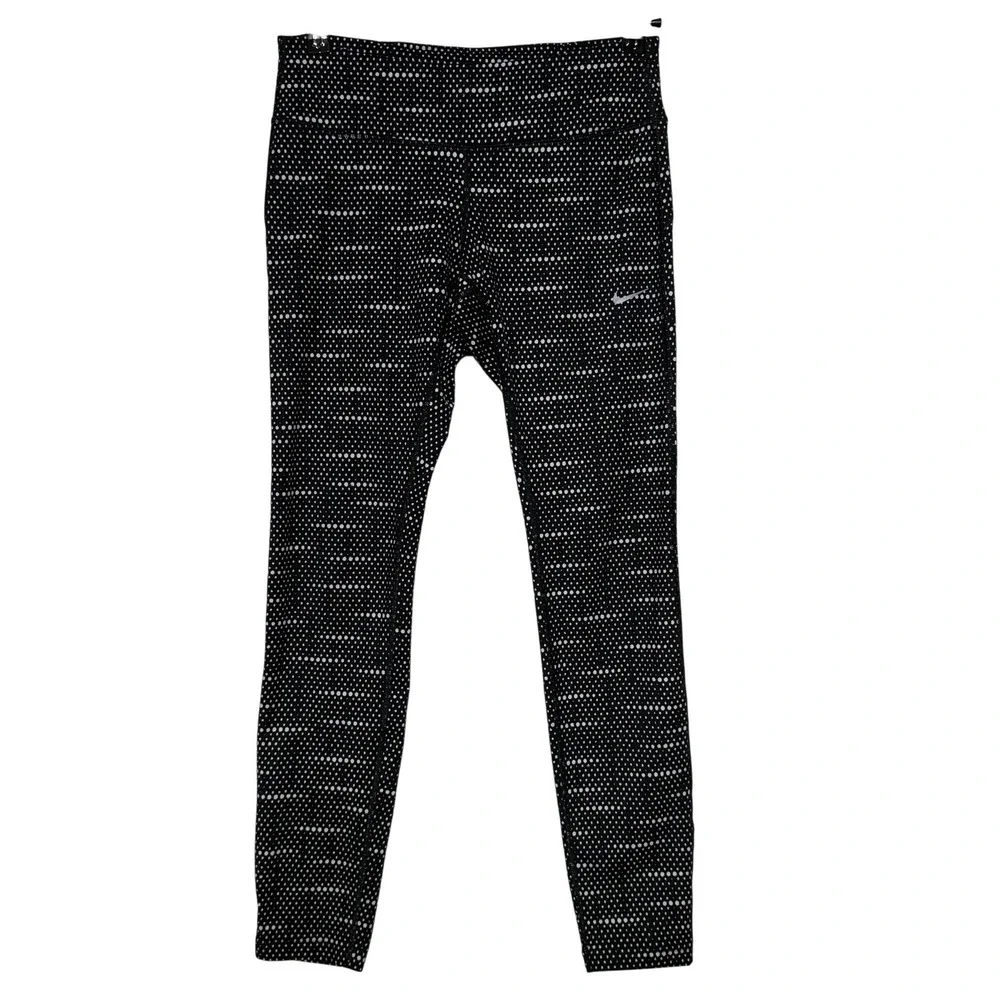 Nike Leggings Womens Medium Measures 27x29 Black White Dot Print Dri-FIT Running